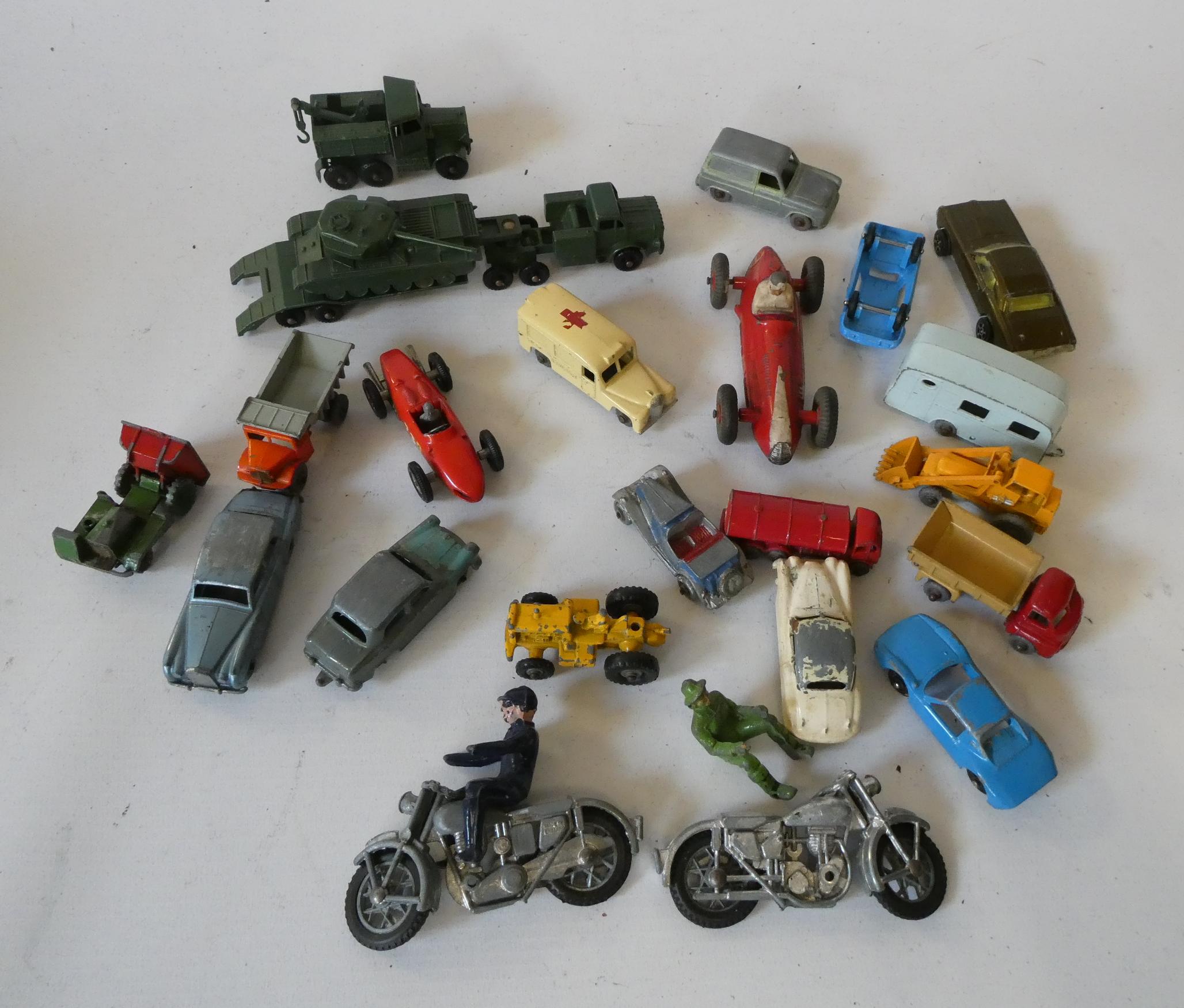 Unboxed small die cast models by Matchbox, Corgi and others, most items have some paint loss or Image