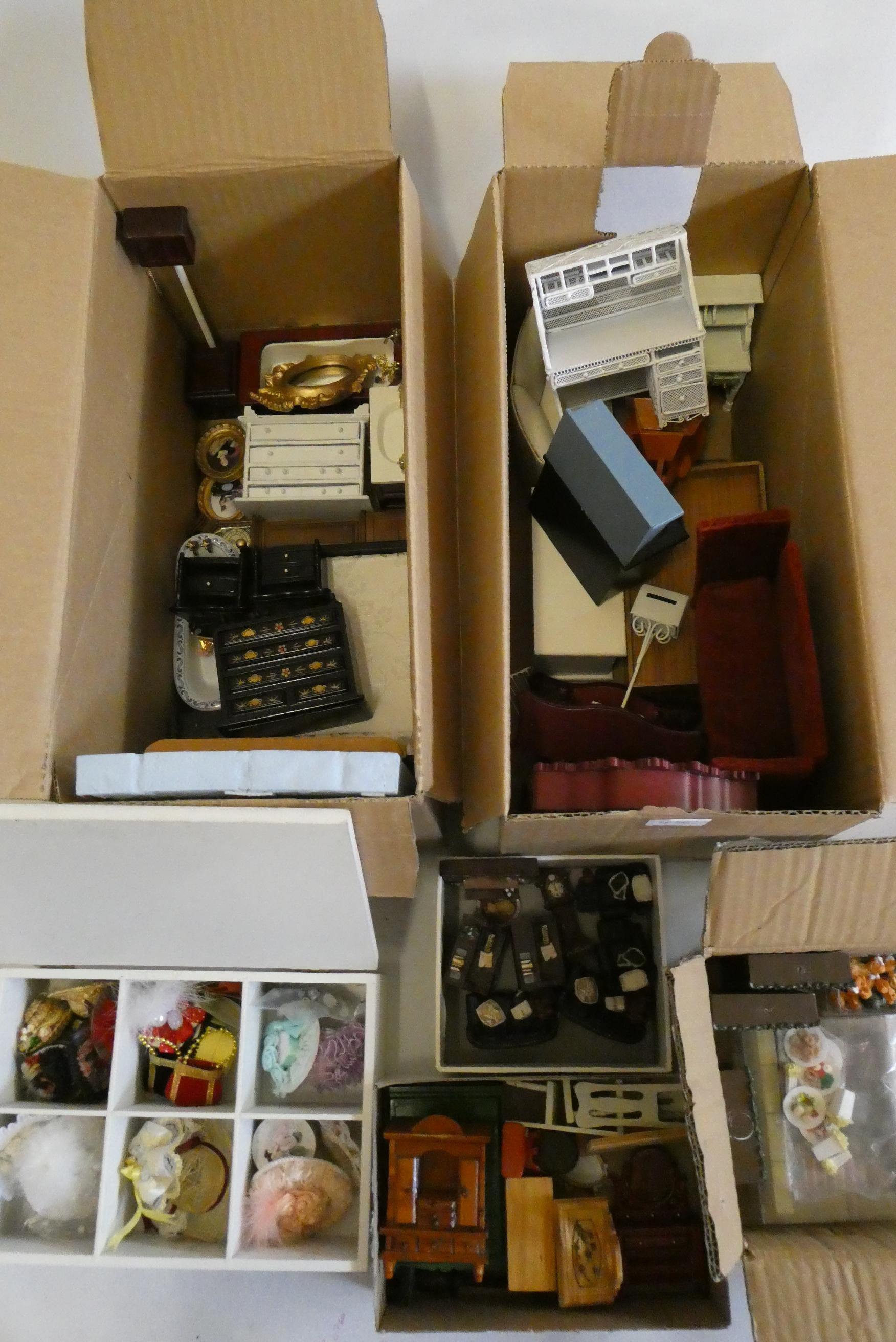 Four boxes of doll's house furniture and accessories Image