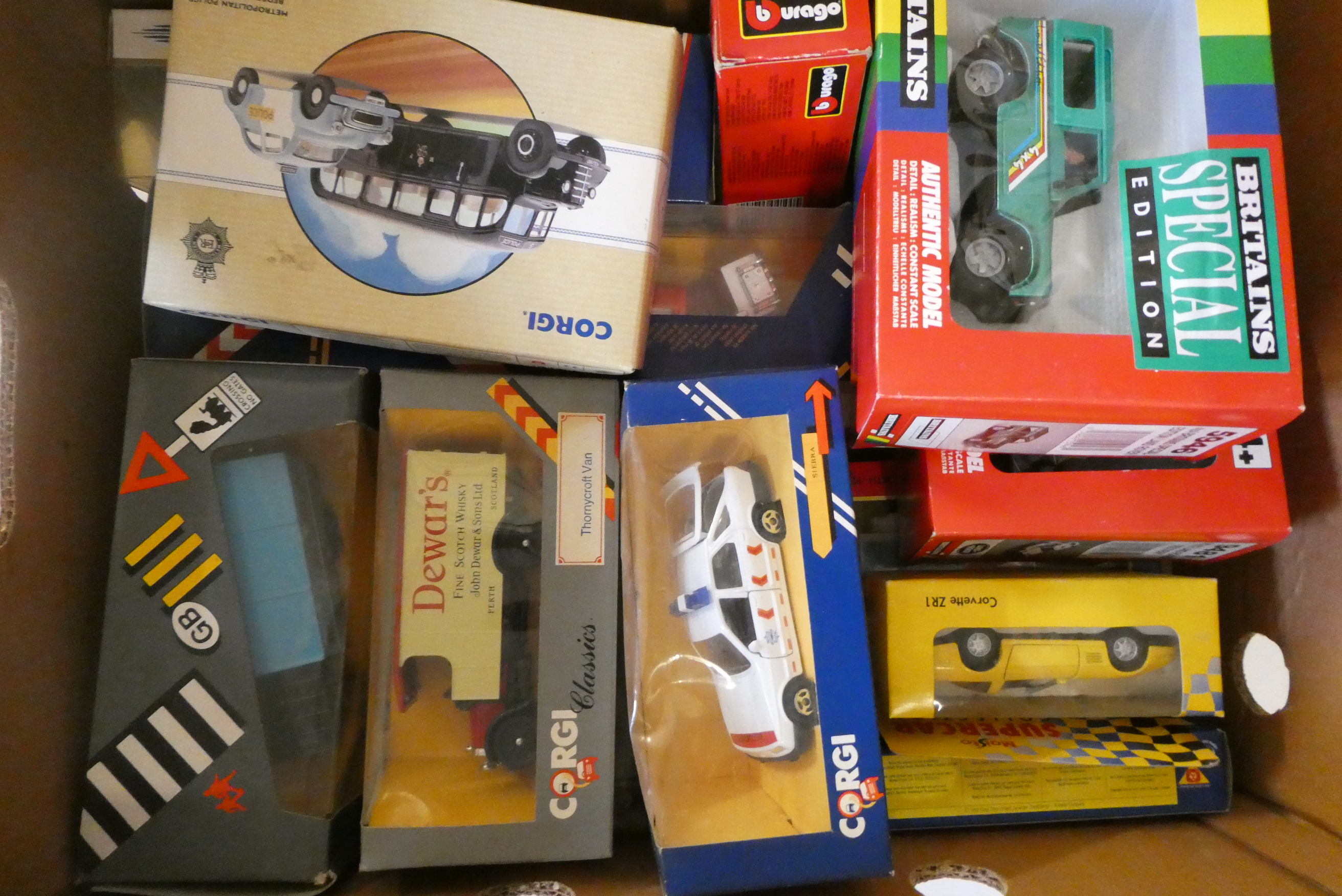 Modern issue diecast vehicles by Corgi, Britains and others including vintage buses and Land Rover, Image