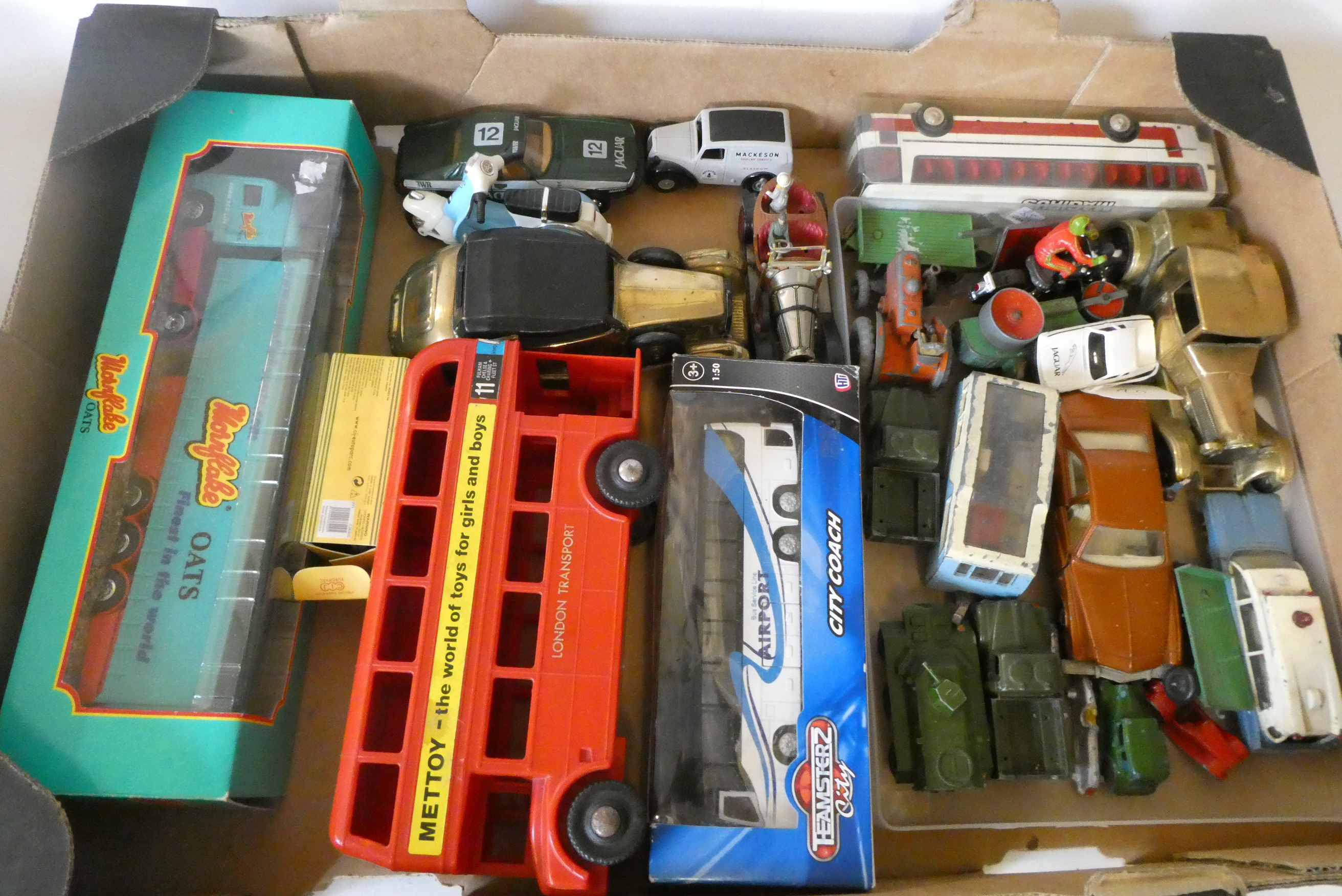 Diecast vehicles by Dinky, Corgi and others including plastic Mettoy London bus, some items boxed, Image