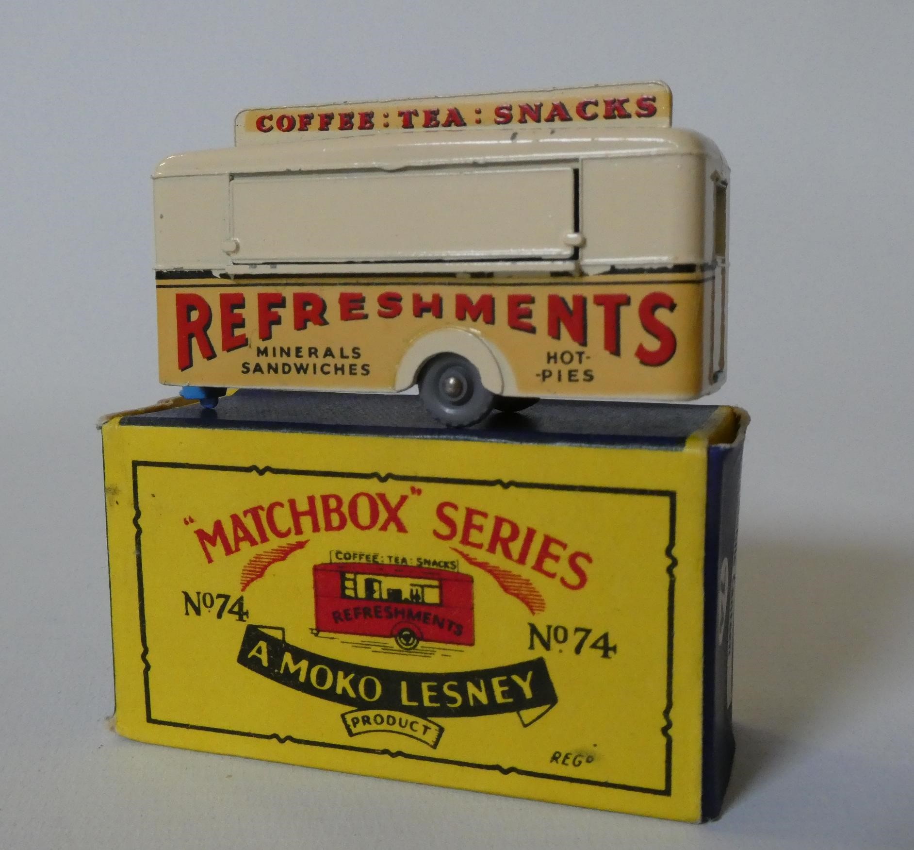 Matchbox Moko No43 Hillman Minx, No74 Mobile Canteen and No75 Ford Thunderbird, boxes good+, models Image