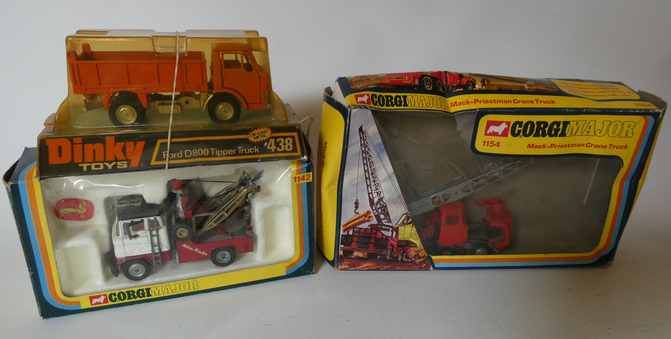 Three Corgi commercial vehicles 438 D800 Ford truck, 1142 Holmes Wrecker and 1154 Priestman Crane Image
