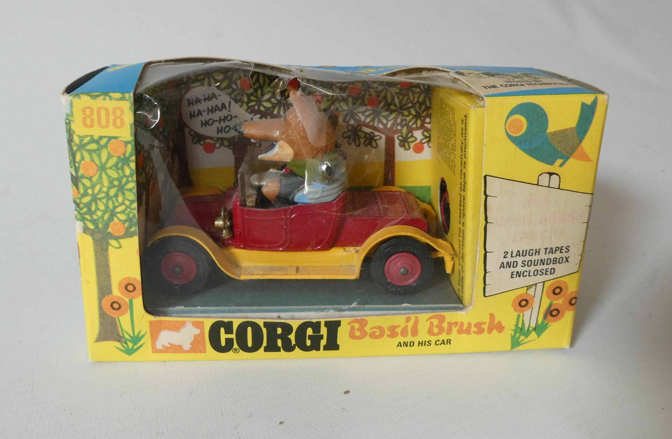 Corgi 808 Basil Brush car with sound box, box fair with small hole in clear plastic, model good+, Image