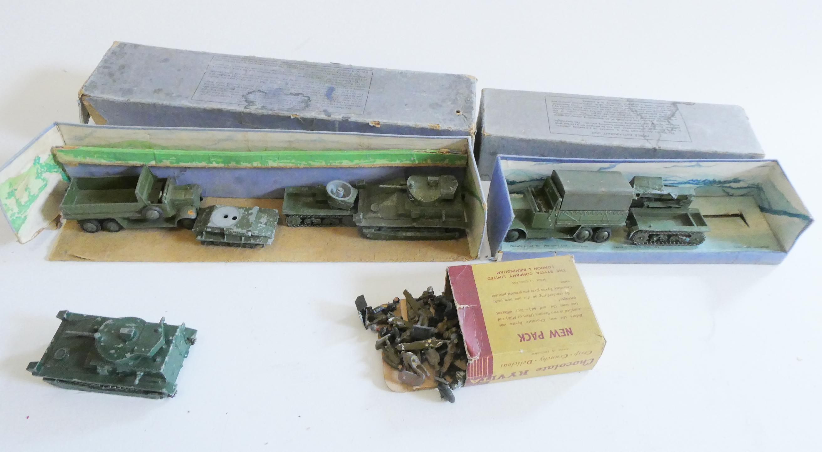 Pre War Dinky army vehicles including trucks and tanks, some items have metal fatigue, boxes faulty, Image