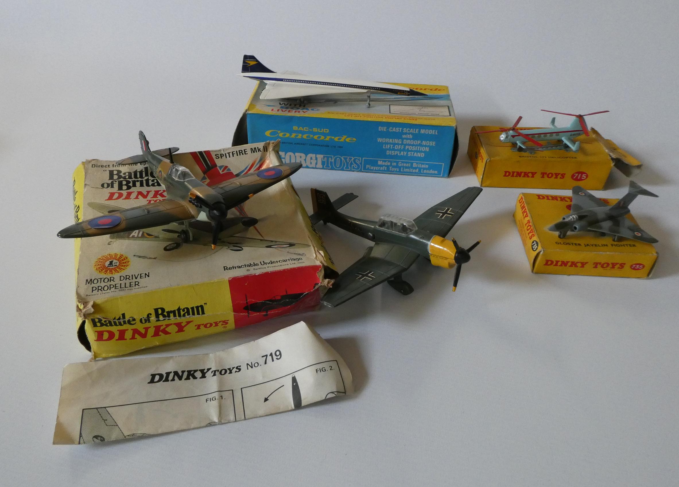 Five Dinky Aircraft models comprising 719 Spitfire (box poor) Image