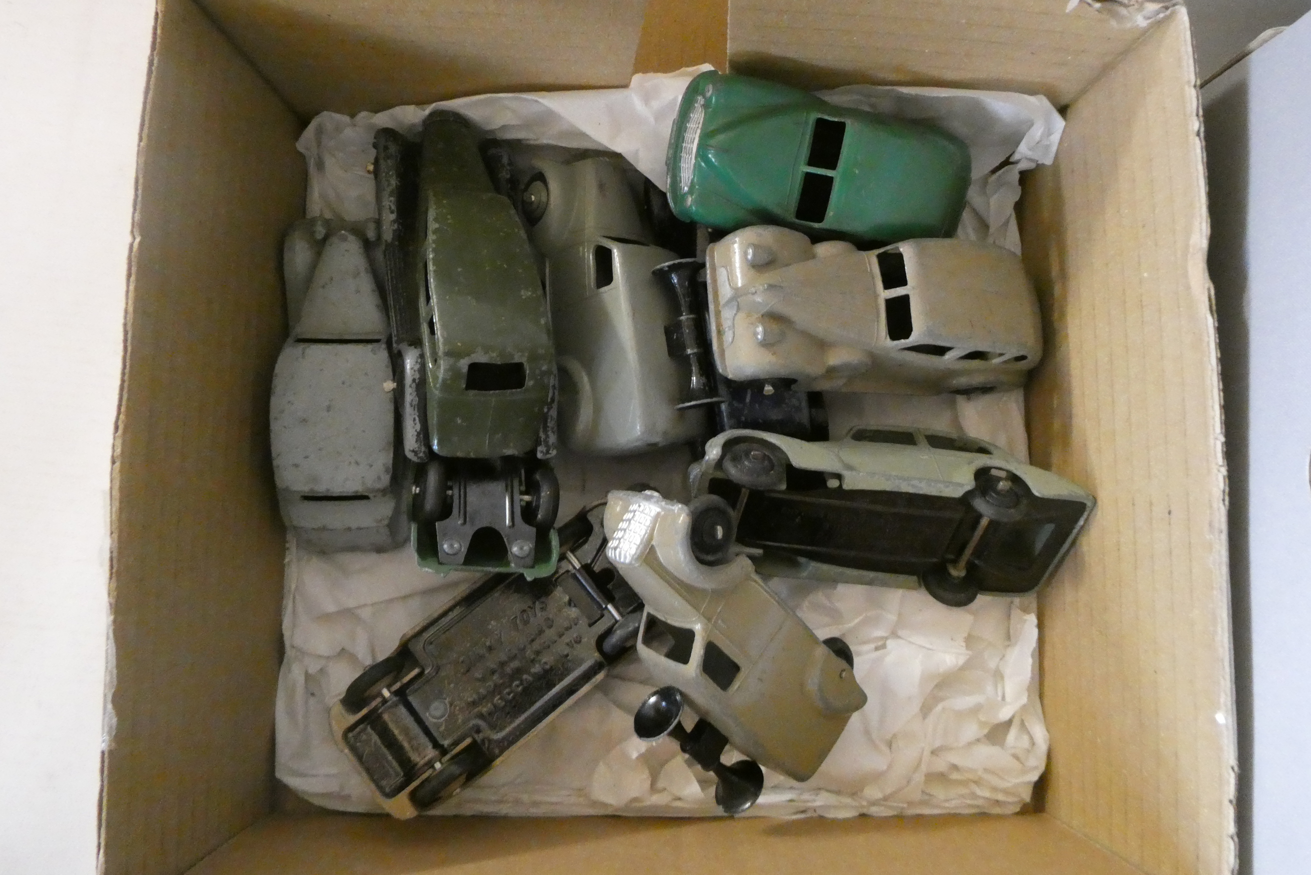 Unboxed playworn Dinky vehicles including trucks, saloon cars and tractor and The Great Book of Image