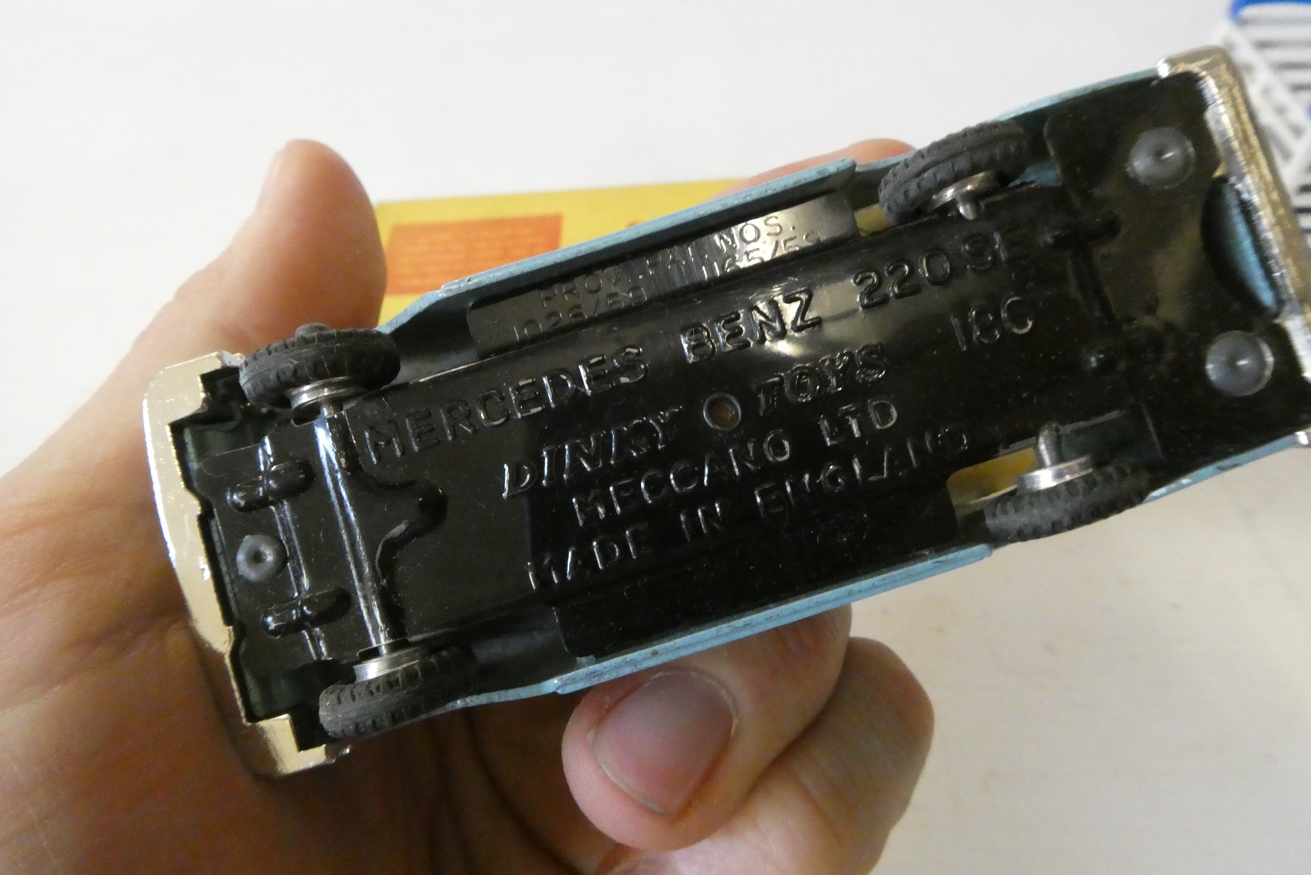 Dinky Mecedes 220 E, box faulty, model good and comer truck and farm trailer, excellent (Est. plus Image