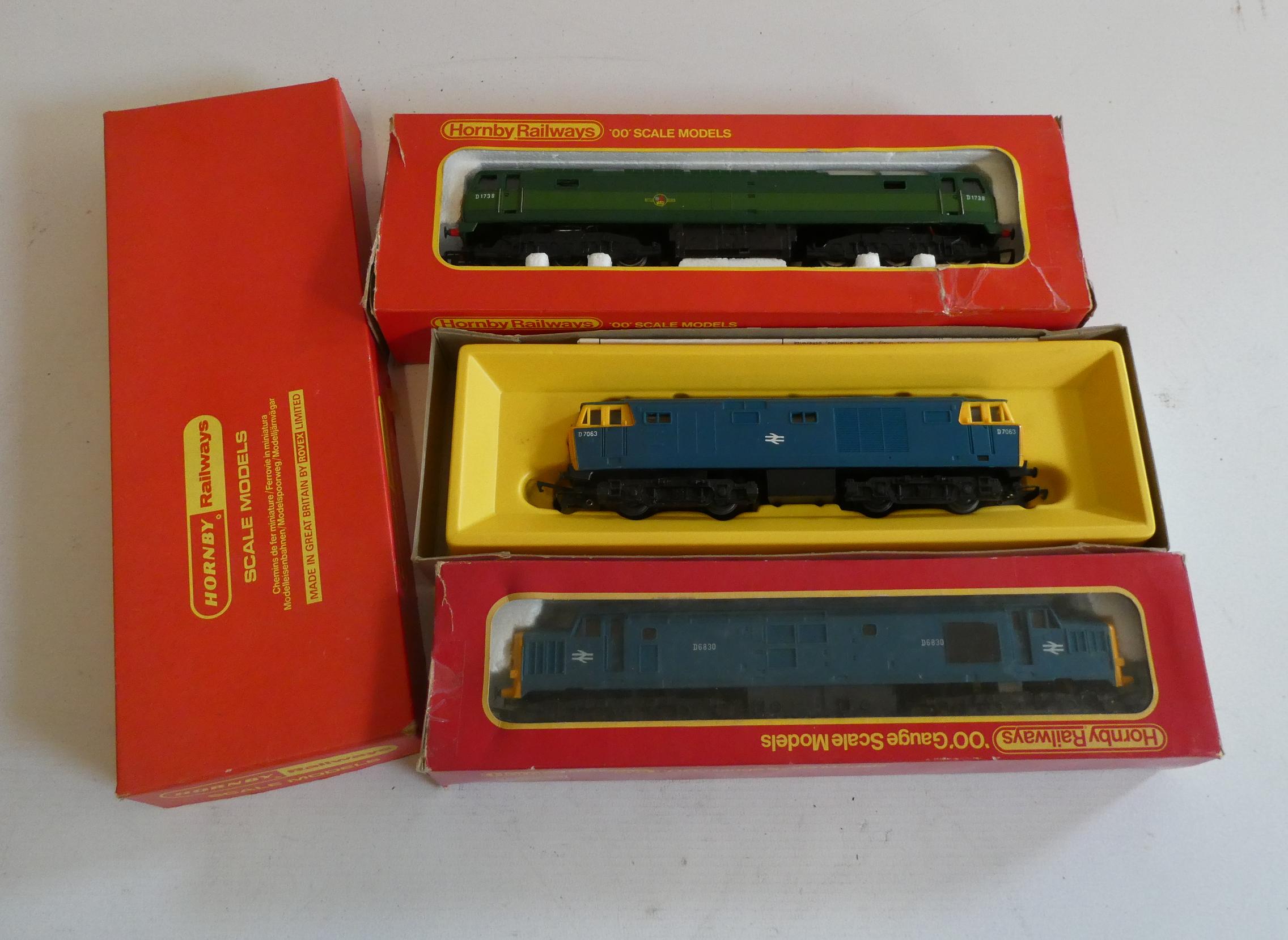 Three Hornby Margate locomotives comprising BR green Type 4, BR blue A-1-A Diesel and BR blue Hymek Image