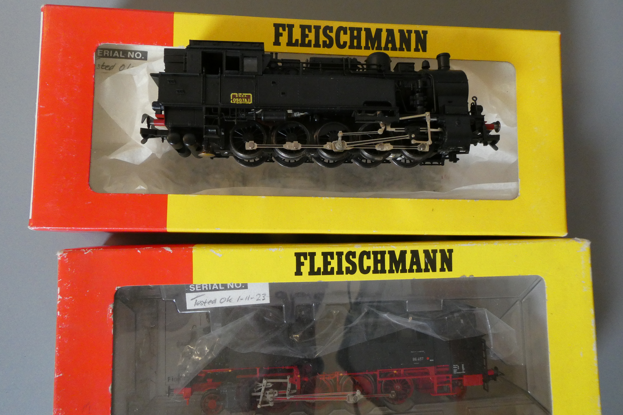 Fleischman DB Class 86 tank locomotive and SNCF 050 TA1 tank locomotive, both items boxed, excellent Image
