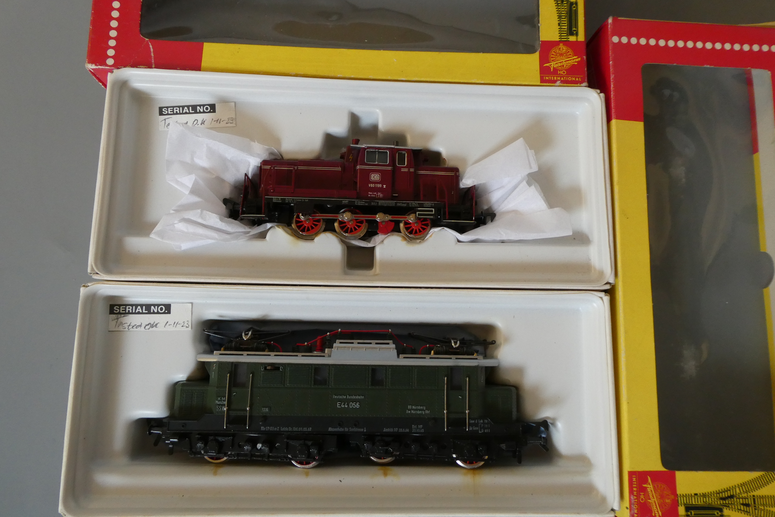 Fleischman diecast bodied E-44 electric locomotive and V60 diesel locomotive, both items boxed, Image