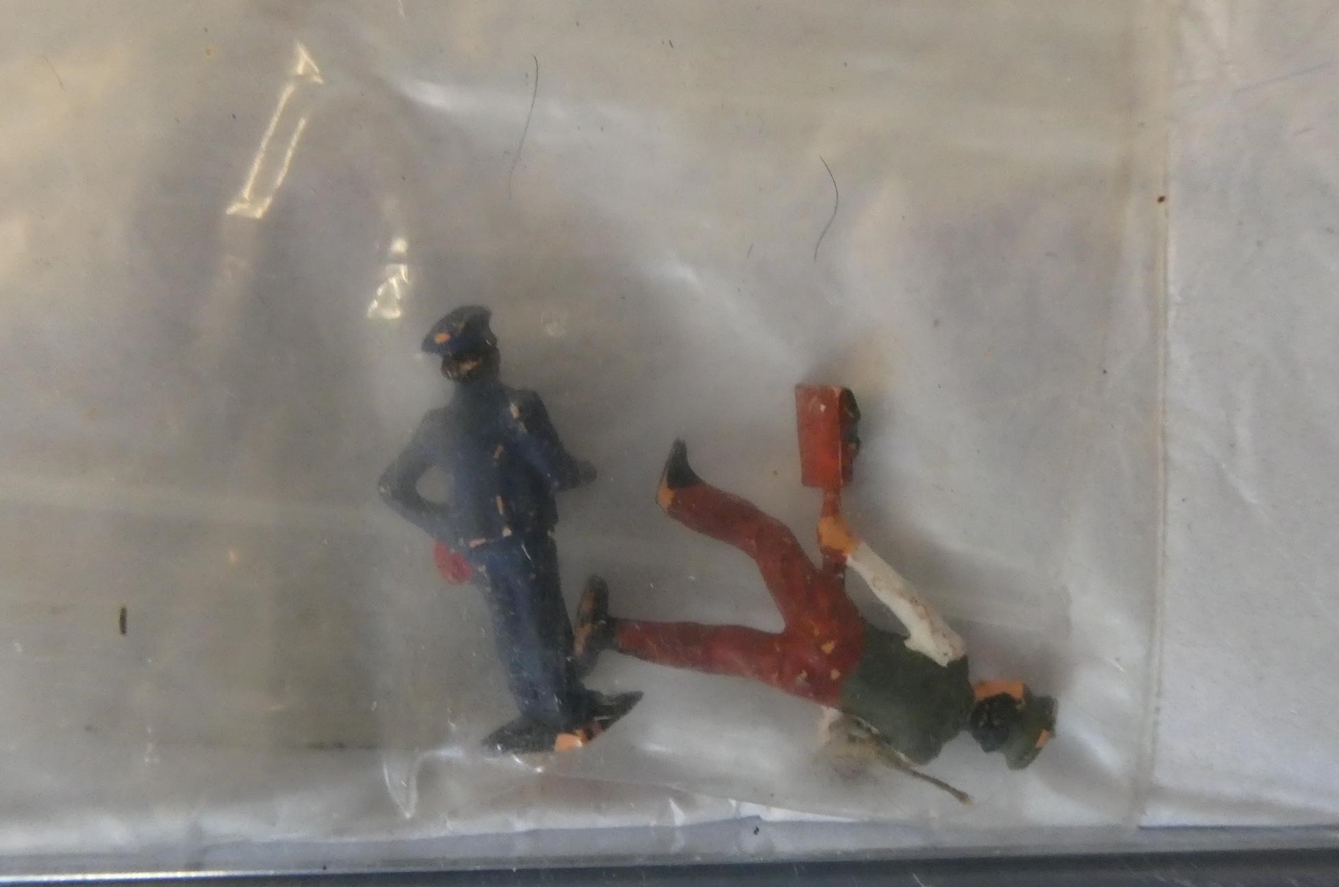 Triang unboxed Stephensons Rocket locomotive with driver and Fireman and Triang snow plough in Image