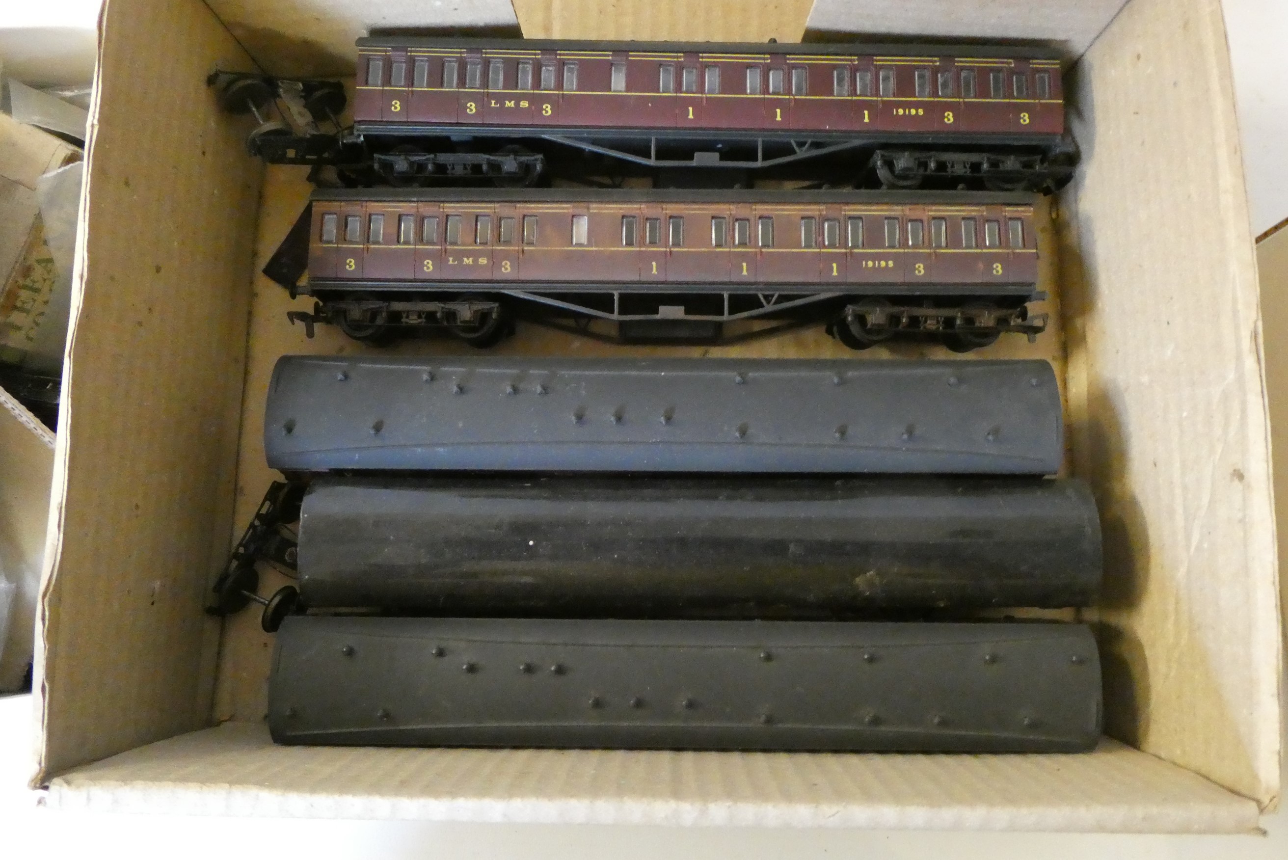 Unboxed trains by Hornby and others including diesel locomotives, goods trucks and passenger Image
