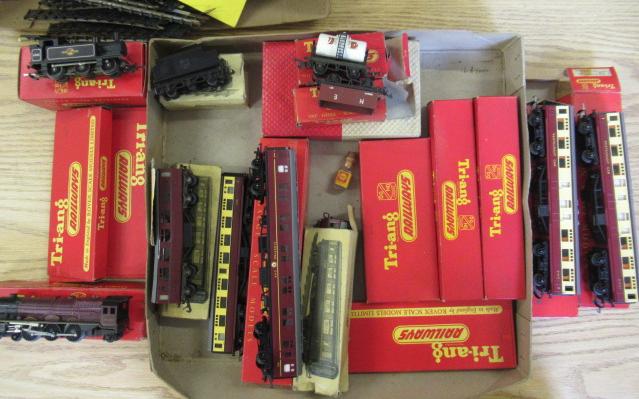 Triang Railways Princess Royal locomotive finished in red with black tender and BR Jinty tank Image