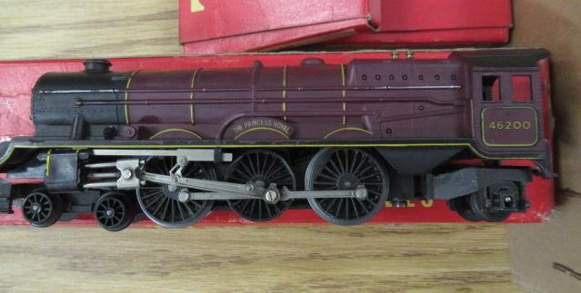 Triang Railways Princess Royal locomotive finished in red with black tender and BR Jinty tank Image