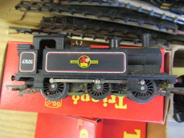 Triang Railways Princess Royal locomotive finished in red with black tender and BR Jinty tank Image
