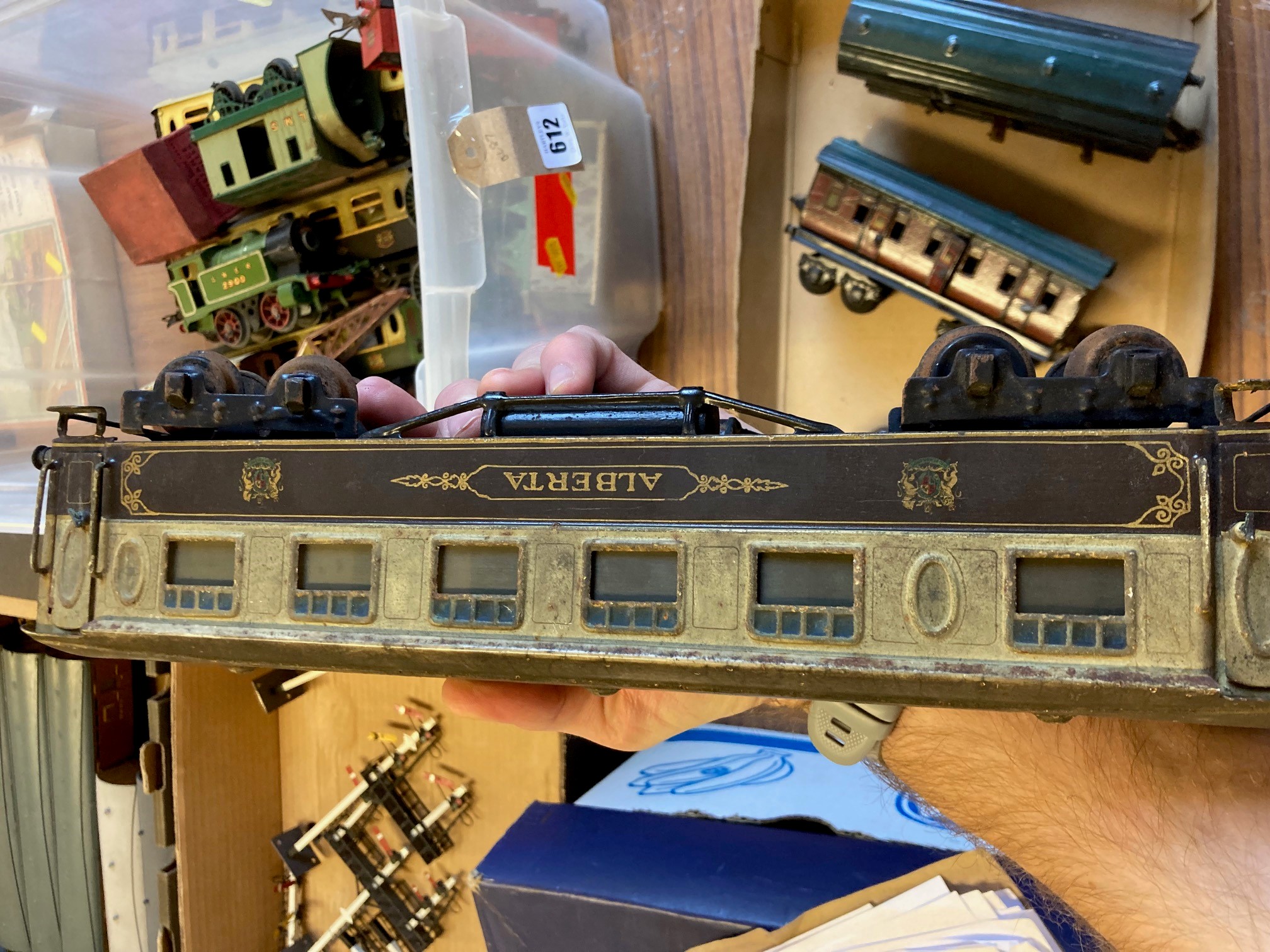 Gamages London (Marklin) O gauge coaches comprising Pullman Alberta and three LMS bogie coaches, Image