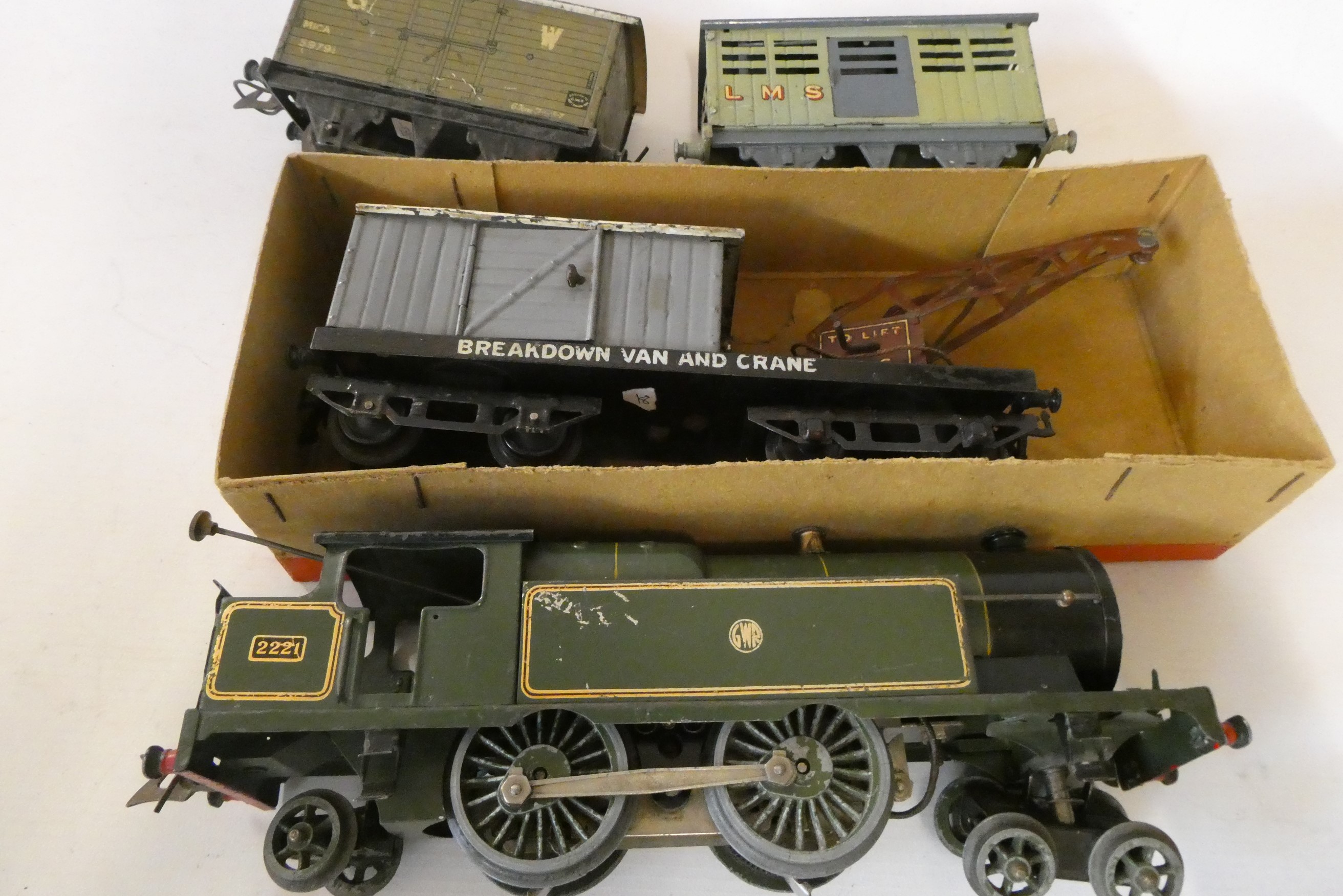Hornby 20 volt number two special tank in Great Western green, playworn goods trucks and No2 Image