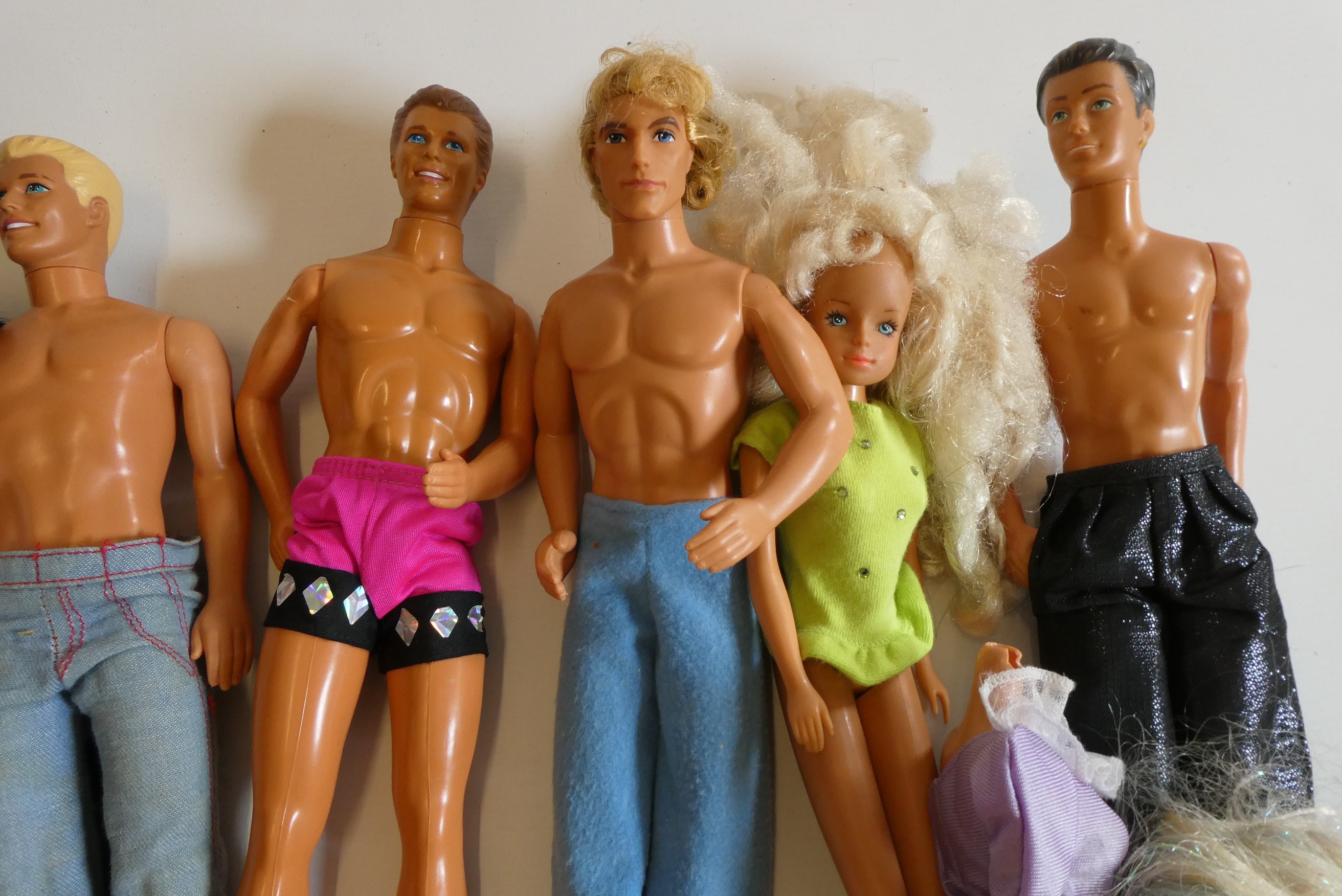 Six Barbie dolls with two Ken dolls, two sisters, nine other dolls, three unassociated horses and Image