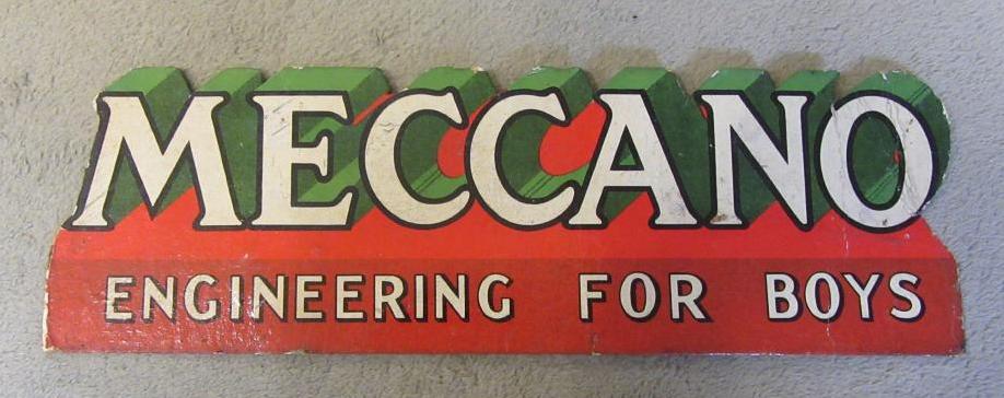 A Meccano cut out card shop sign inscribed "Meccano Engineering for Boys" Image