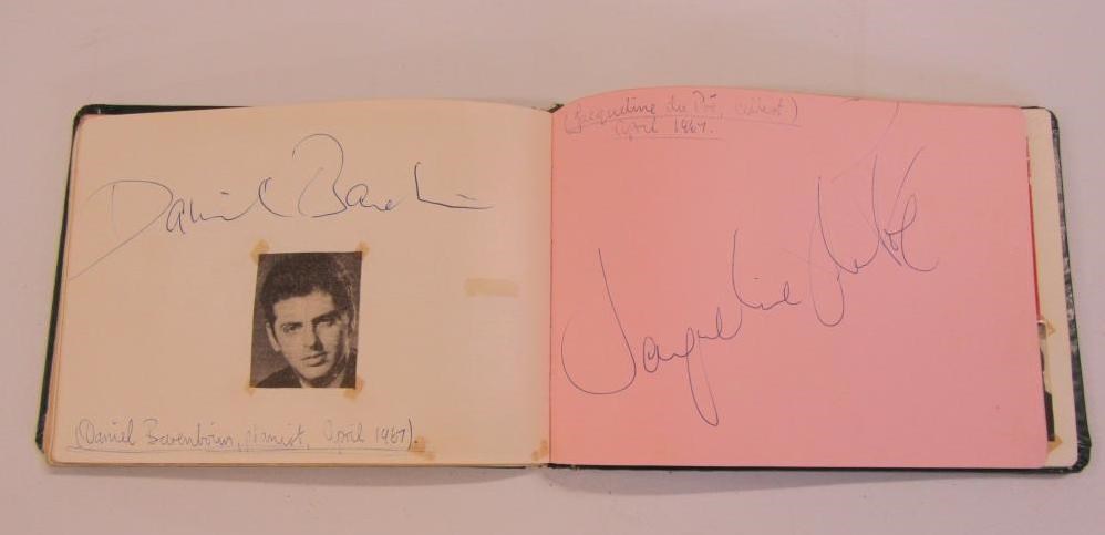 An album of autographs of musicians and stage celebrities including:- Jacqueline du Pre Image