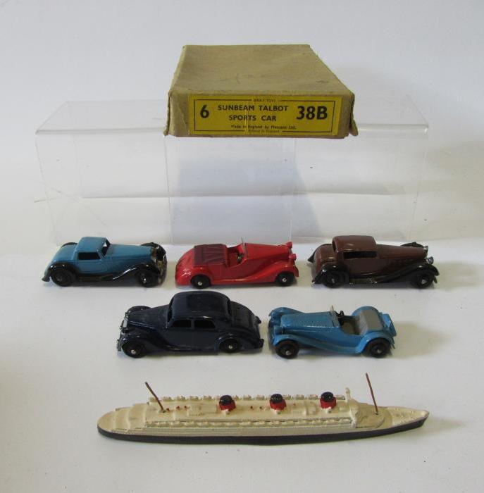 38B Sunbeam Talbot dealer box containing six unrelated Dinky car and boat models (F-G) (Est. plus Image