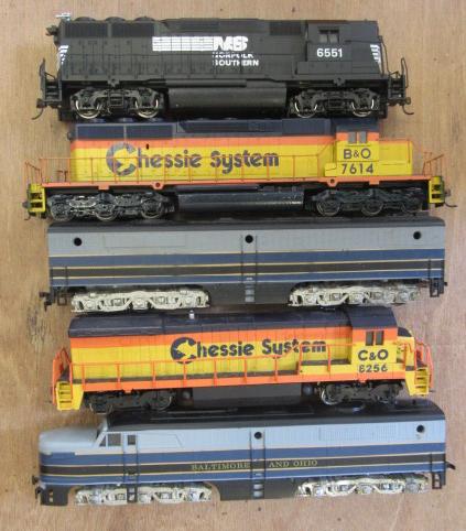 Four American Railways diesel locomotives comprising three type D C&O and one B.O. two unit diesel Image