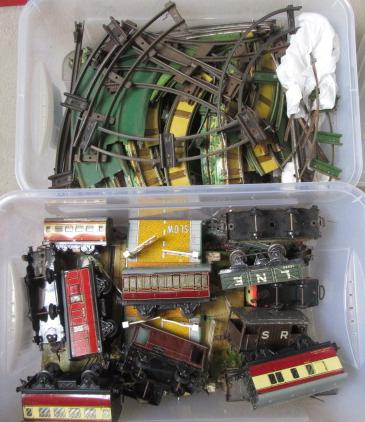 Playworn rolling stock by Hornby and others including four wheel passenger coaches Image