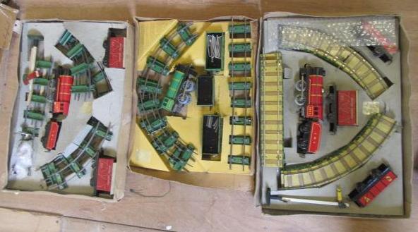 Three Chad Valley Clockwork Train Sets with 0-4-0 locomotives Image