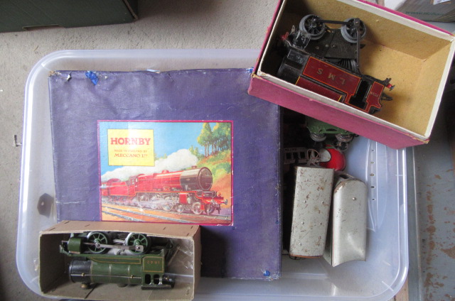 Playworn trains by Hornby and Marx including M1 Goods Set and Marx Streamline Trains Image