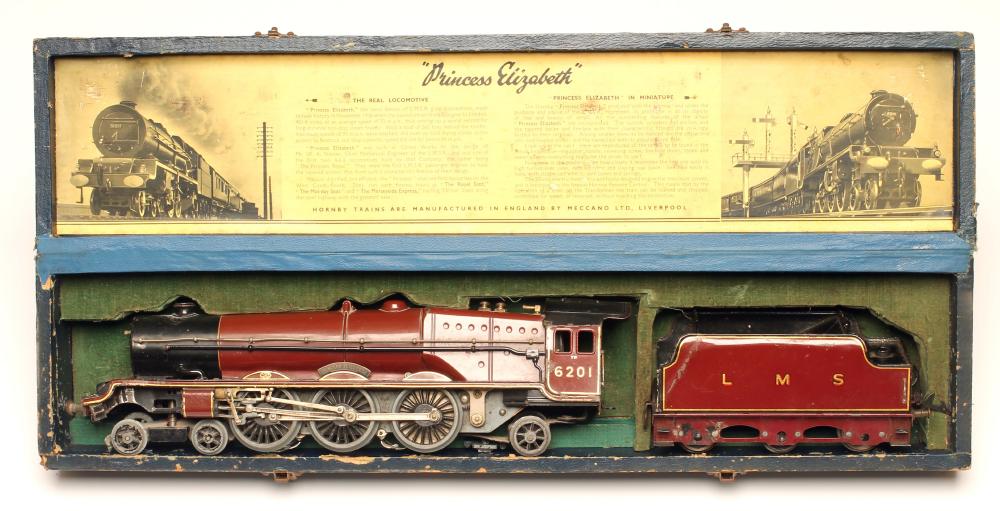 A Hornby Trains Princess Elizabeth 4-6-2 locomotive and tender in LMS maroon Image