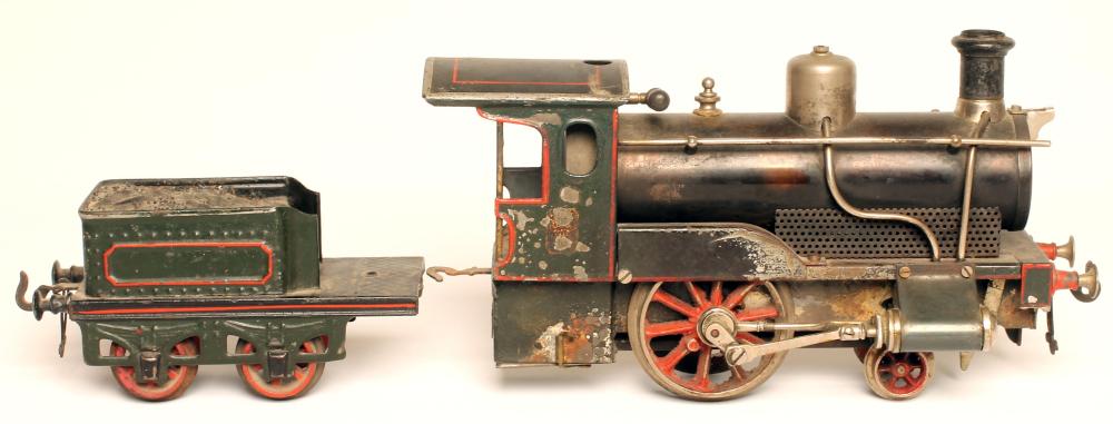 Bing G1 Stork-Leg live steam locomotive finished in green with red lining Image