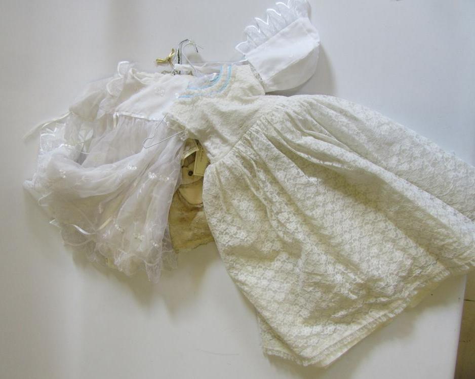 Four baby's/dolls dresses in lace and net Image