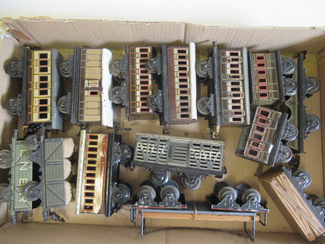 Goods and passenger rolling stock by Bing, some rusting, parts missing, F-P (Est. plus 24% premium Image