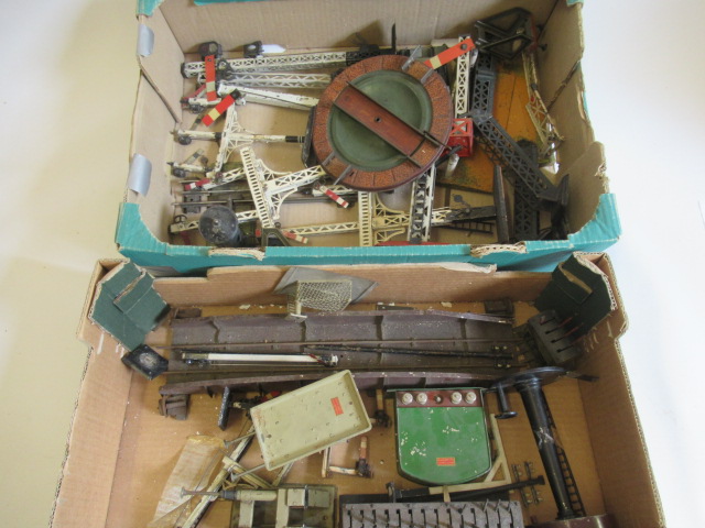 Trackside accessories by Bing and others including turntable, buffer stops, water tower and signals, Image