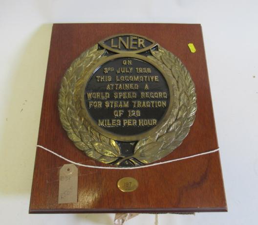 L.N.E.R. A4 "Mallard" World Speed Record reproduction plate, 197 of 250, mounted to wooden board, E Image