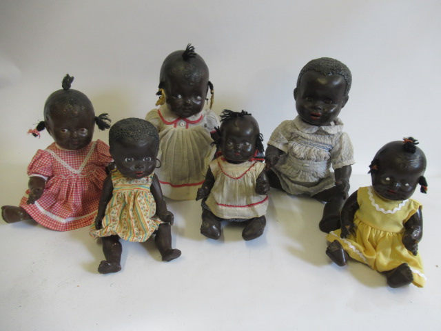 Six composition baby dolls, all with bent limb jointed bodies, largest 16" long (Est. plus 24% Image