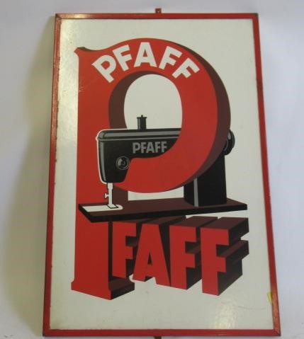 A card printed metal frame PFAFF Sewing Machine sign, 20" x 30", G (Est. plus 24% premium inc. VAT) Image