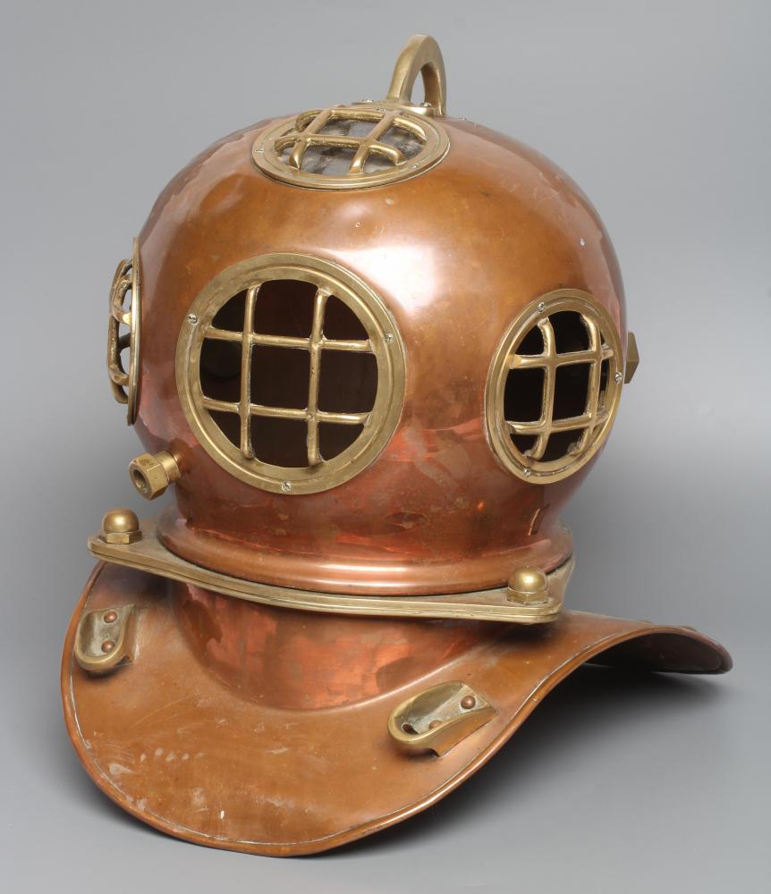 Vintage Copper & Brass divers helmet for Rolex, used in shops to advertise the Rolex Image