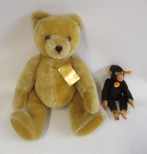 A Steiff Jocko, with brass button, label and card tag, together with a Hermann Original Teddy, with Image