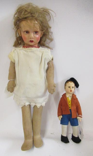 Two cloth dolls, comprising an 8 1/2" Lenci boy doll in original outfit, together with a 17 1/2" Image