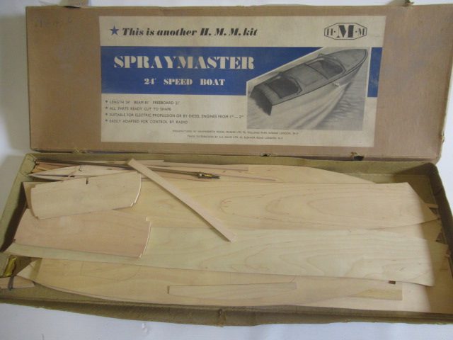 H.M.H. model boat kit for 24" speed boat, some work started, no builders plan or instructions, box Image