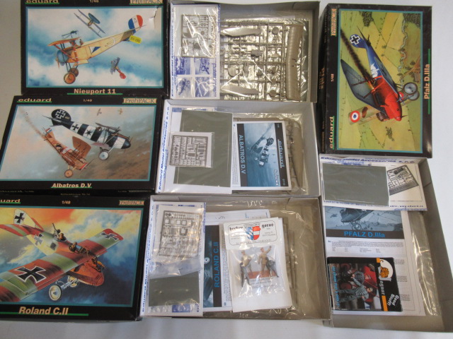 Four Eduard WWI aircraft 1/38 scale kits comprising Albatros DV, Roland C11, Pfalz DIIIa and Image