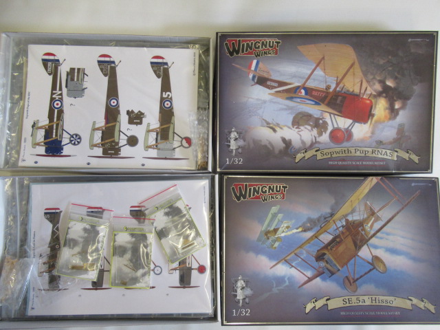 Two Wingnuts WWI aircraft 1/32 scale kits comprising Sopwith Pup RNAS and SE.5a Hisso, items in Image