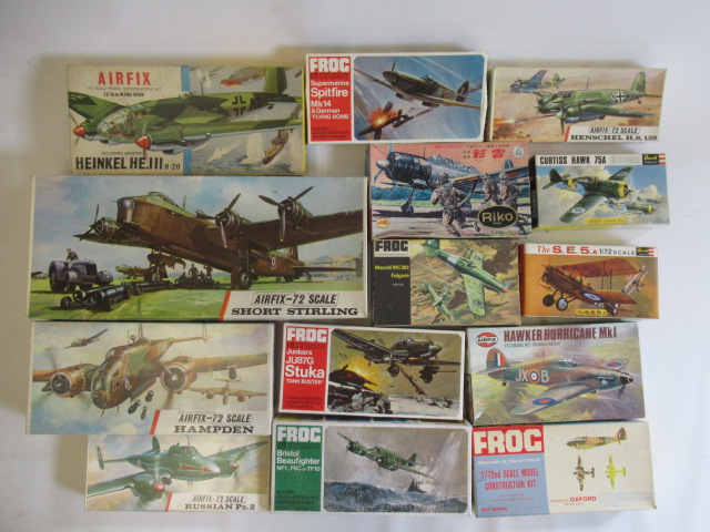Fourteen plastic model aircraft kits by Airfix, Revell and Frog, unchecked for completeness in good Image