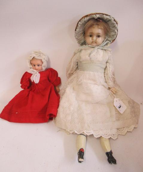 Two Victorian wax shoulder head dolls Image