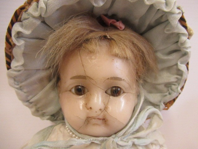 Two Victorian wax shoulder head dolls Image