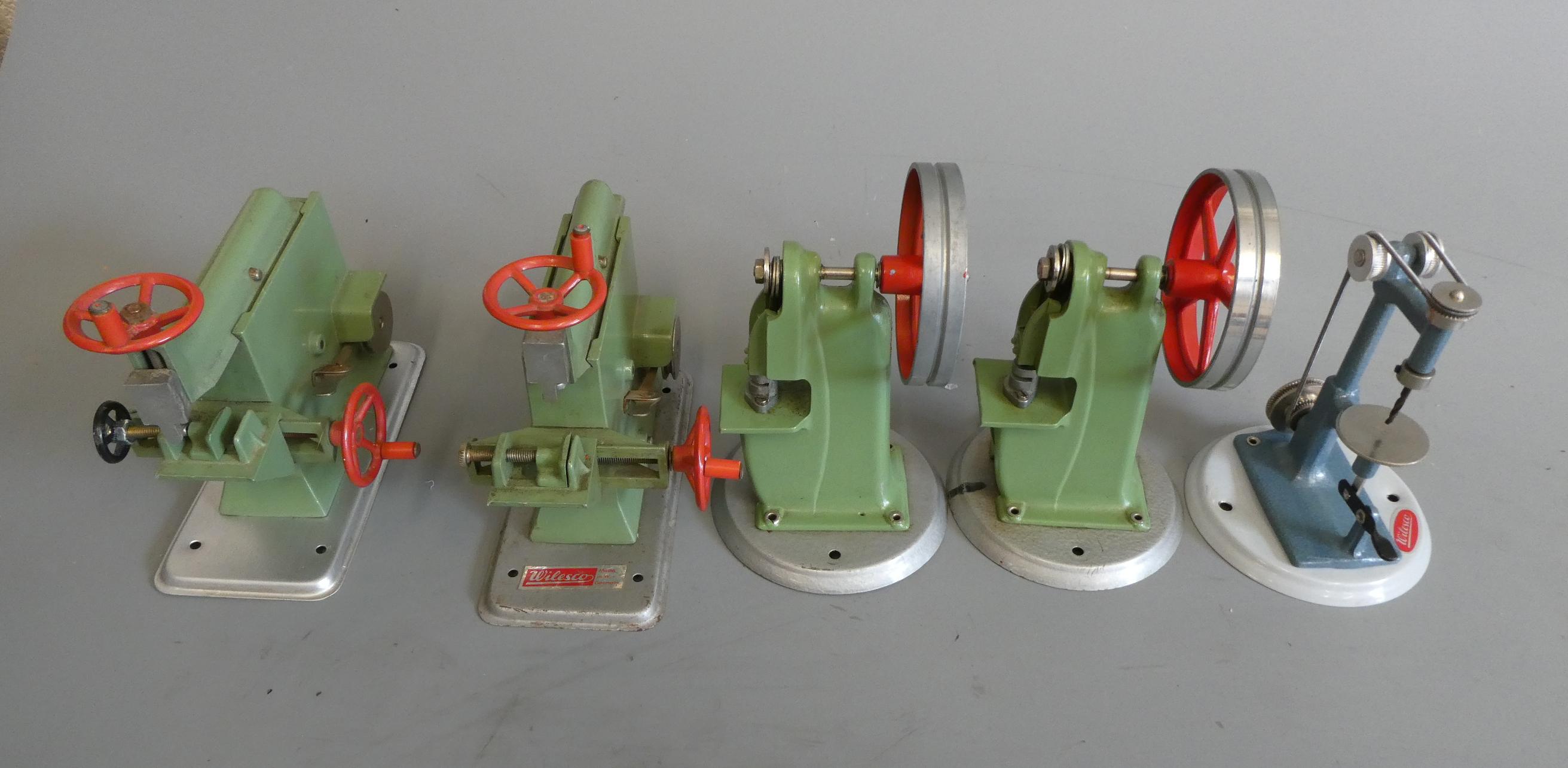 Wilesco workshop equipment comprising two shaping planes, two press tools and drill, F-G (Est. plus Image