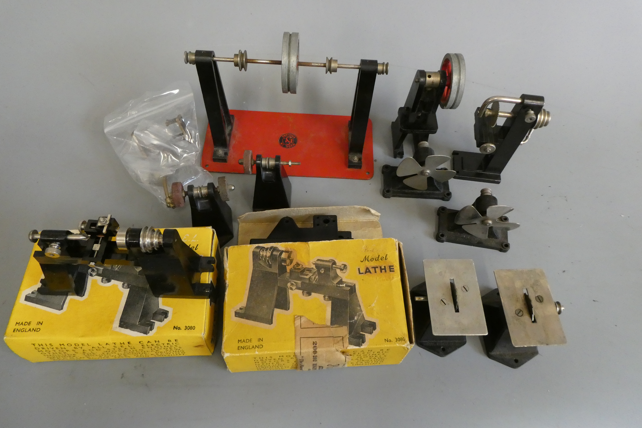 S.E.L. workshop equipment including lathe, saw, press tool, line shaft and fans, F-E (Est. plus 24% Image