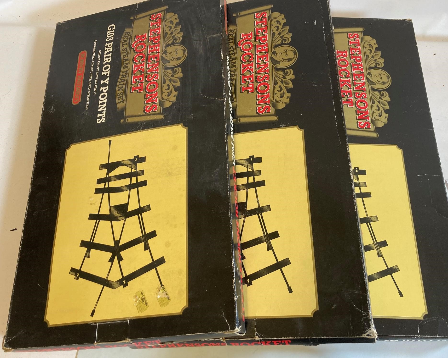 Hornby 3 1/2" gauge track for the Rocket locomotive comprising three track boxes and two points, F-G Image