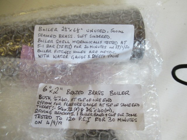 Two unused pot boilers, one 6" x 2" bushed and 2 1/2" x 6 1/2", soft soldered (Est. plus 24% premium Image